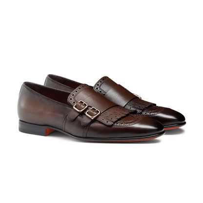 Mocassini Santoni Fibbie 700S3N01T100 in pelle marrone con fibbie eleganti e dettagli artigianali.