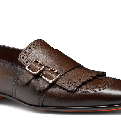Mocassini Santoni Fibbie 700S3N01T100 in pelle marrone con fibbie eleganti e dettagli artigianali.