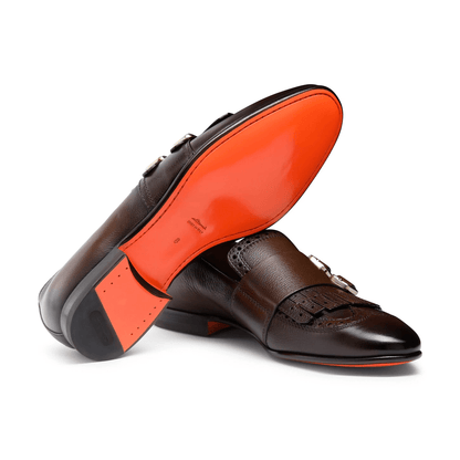 Mocassini Santoni Fibbie 700S3N01T100 in pelle marrone con fibbie eleganti e dettagli artigianali.