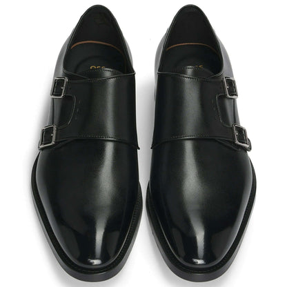 Fibbie in pelle Made in Italy 700Z7L02D100, scarpe in pelle nera con doppia fibbia, eleganza e qualità artigianale.