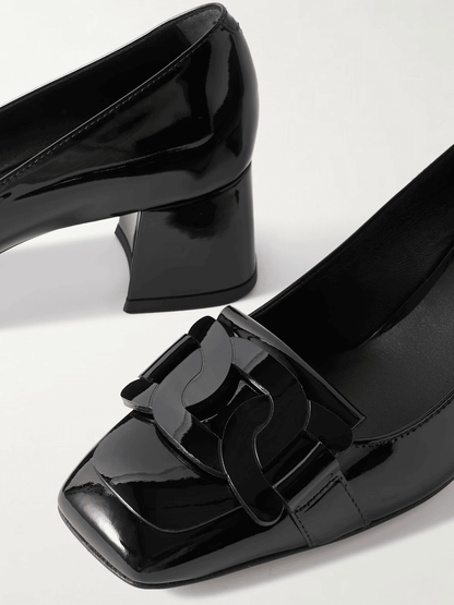 Decollete eleganza pelle lucida 750T7D00S200 - Made in Italy, shiny black heel pump side view