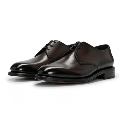 Scarpe derby pregiata pelle italiana 750Z2L00D100 in pelle di vitello brunita, soletta imbottita per comfort ed eleganza.