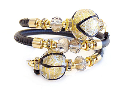 Bracciale donna perle Murano 70M40Z02N200 in vera pelle Toscana con elementi decorativi eleganti.