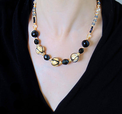 Collana girocollo in oro 24kt 80M60Z01N200 con perle in Vetro di Murano Originale