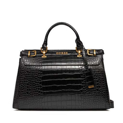 Borsa Guess elegante 82T9D01Z250 in pelle rigida nera con chiusura a cerniera e dettagli dorati.