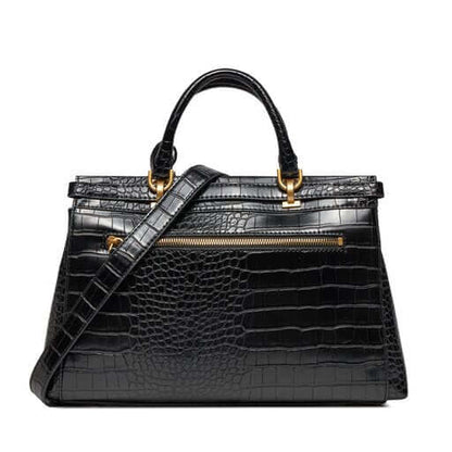 Borsa Guess elegante 82T9D01Z250 in pelle rigida nera con chiusura a cerniera e dettagli dorati.