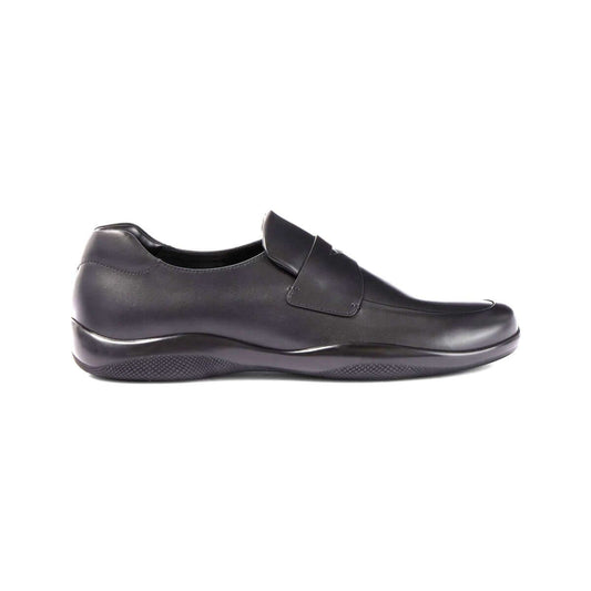 Prada mocassini eleganti pelle nera stile sneaker con tomaia in pelle e suola in gomma