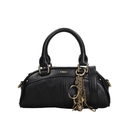 Chloé Mini Bag in Pelle Nera con Charm Logo e Tracolla Removibile