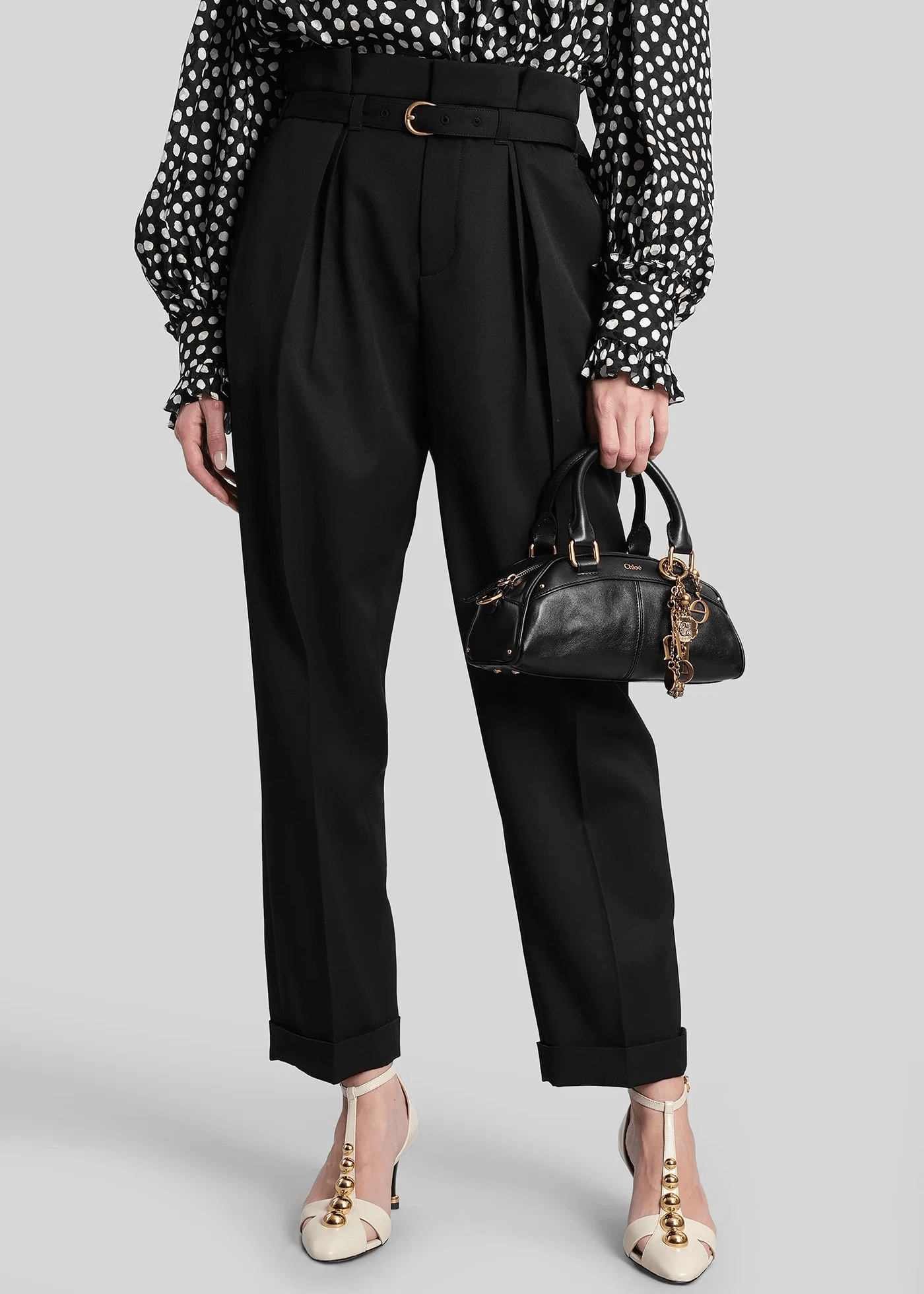 Chloé Mini Bag in Pelle Nera con Charm Logo e Tracolla Removibile