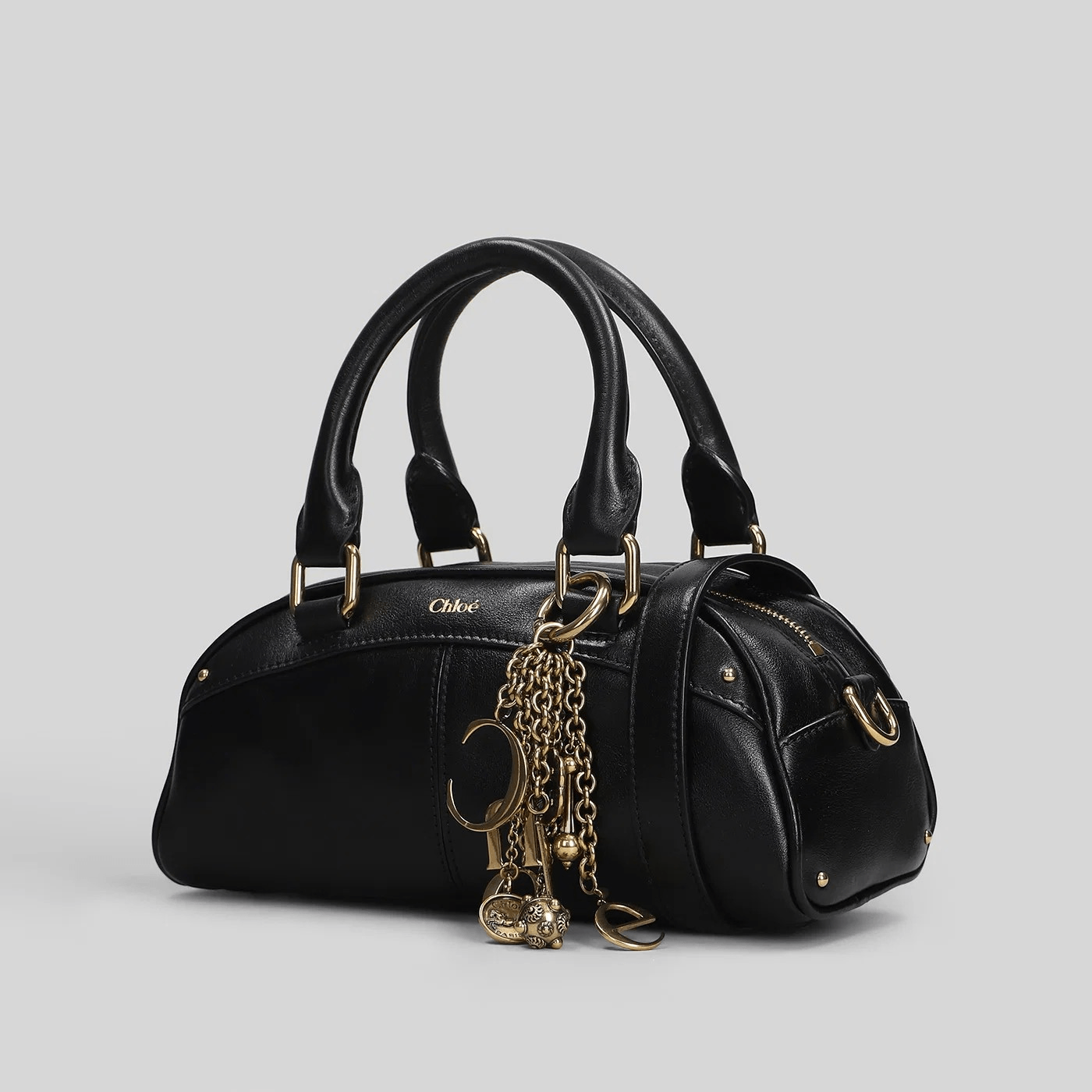 Chloé Mini Bag in Pelle Nera con Charm Logo e Tracolla Removibile
