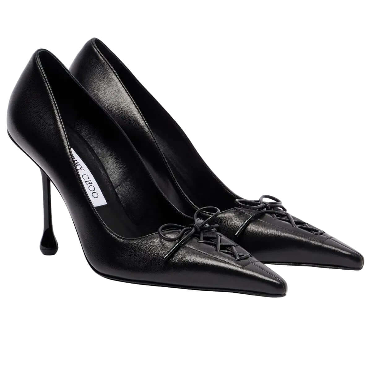 JIMMY CHOO Pumps Scarlett in Pelle Nera con Dettagli a Corsetto per un look elegante e seducente.