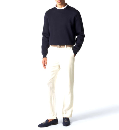 RALPH LAUREN Mocassini Alonzo in Lino Ricamato Blu — Purple Label side view of elegant blue embroidered linen loafers.