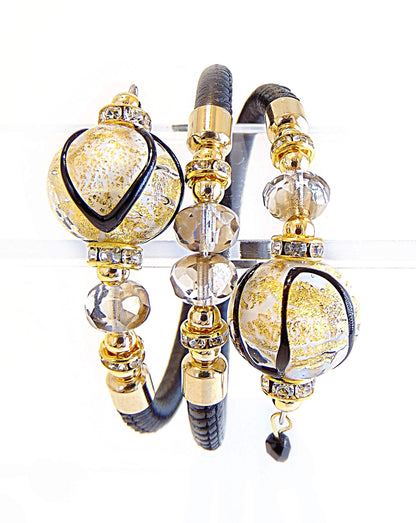 Bracciale donna perle Murano 70M40Z02N200 in vera pelle Toscana con elementi decorativi eleganti.