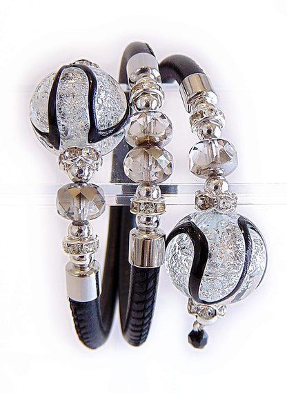 Bracciale donna perle Murano 70M40Z02N200 in vera pelle Toscana con elementi decorativi eleganti.