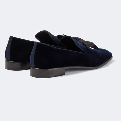 CHRISTIAN LOUBOUTIN Mocassini in Velluto Blu con Fiocco in Taffetà