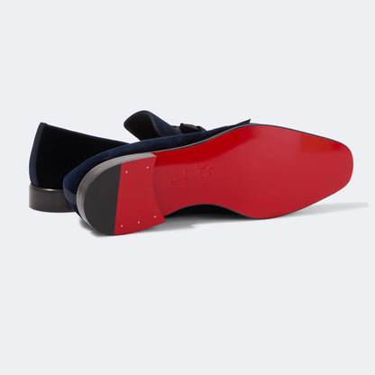 CHRISTIAN LOUBOUTIN Mocassini in Velluto Blu con Fiocco in Taffetà