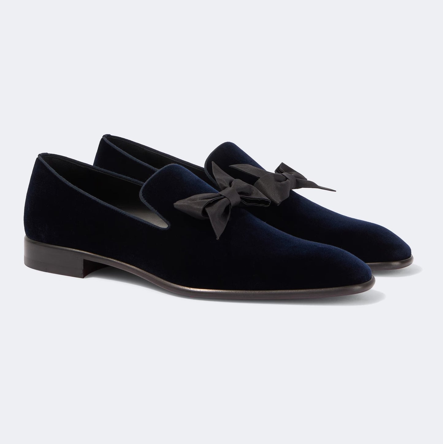 CHRISTIAN LOUBOUTIN Mocassini in Velluto Blu con Fiocco in Taffetà