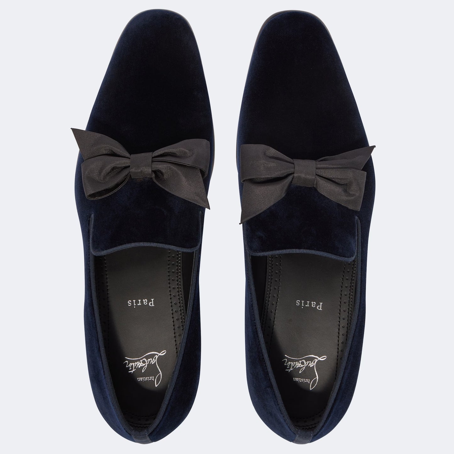 CHRISTIAN LOUBOUTIN Mocassini in Velluto Blu con Fiocco in Taffetà