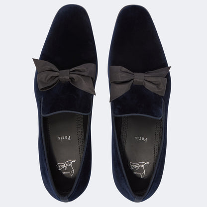 CHRISTIAN LOUBOUTIN Mocassini in Velluto Blu con Fiocco in Taffetà