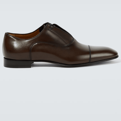 Stringate in pelle made in Italy, scarpe eleganti in pelle marrone, punta a mandorla, chiusura a lacci.