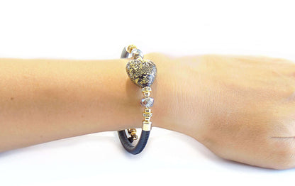 Bracciale con Cuore in Vetro di Murano Originale e vera pelle Toscana