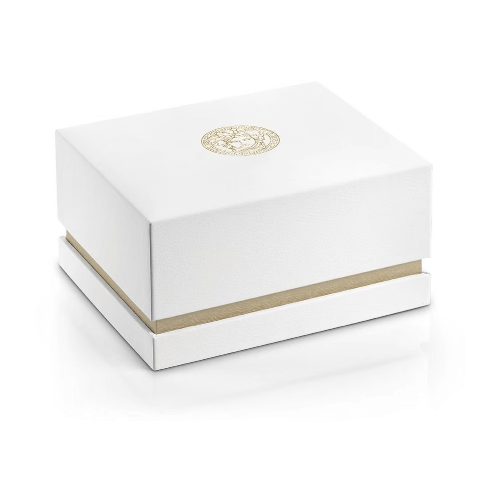 Versace luxury watch 640MNTOROL1D packaging box in white with gold accents.