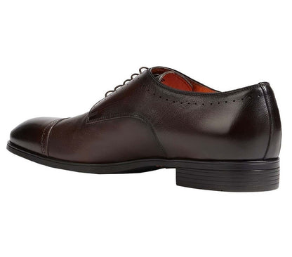 Derby artigianali pelle calzata ampia 100Y20X23X240 in pelle marrone, suola nera, design elegante e comfort assicurato.