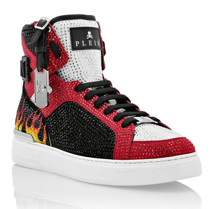 sneakers hi-top pelle scamosciata cristalli 100Y52X23X1800 con applicazioni di cristalli colorati e suola antiscivolo.