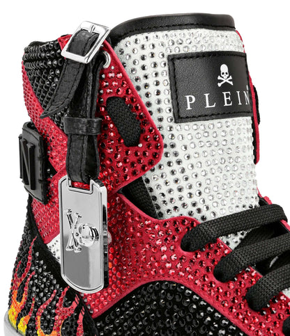 sneakers hi-top pelle scamosciata cristalli 100Y52X23X1800 con applicazioni di cristalli colorati e suola antiscivolo.