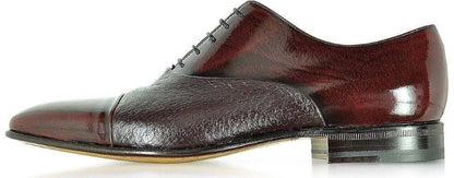 Scarpe stringate di lusso eleganti made in Italy, modello Oxford in pelle con tomaia in Peccary e suola in cuoio.