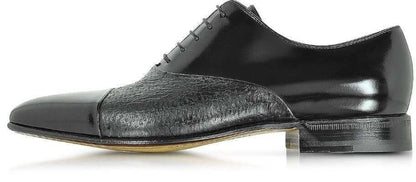 Scarpe stringate di lusso eleganti made in Italy, modello Oxford in pelle con tomaia in Peccary e suola in cuoio.