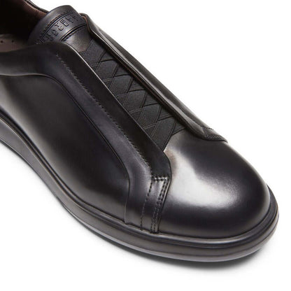 Sneakers artigianali pelle nera FRT-SNK07501 con elastici incrociati, design elegante e confortevole.