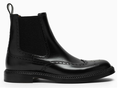 Stivaletti Gucci brogue Chelsea THD-5000A in pelle nera con dettagli brogue eleganti